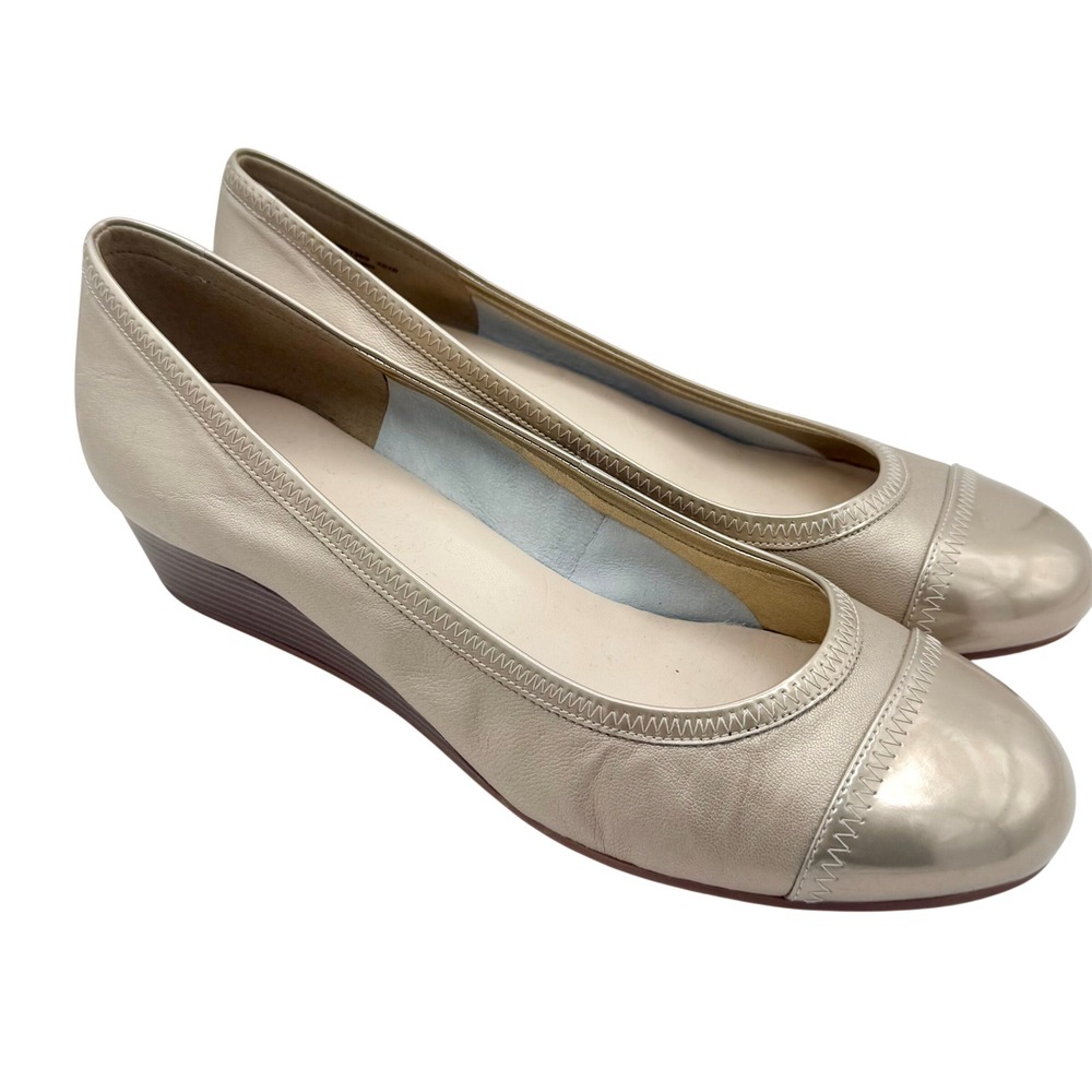 Cole Haan Elsie Cap Toe Wedge II Soft Gold Metallic Pumps Women's 10.5B